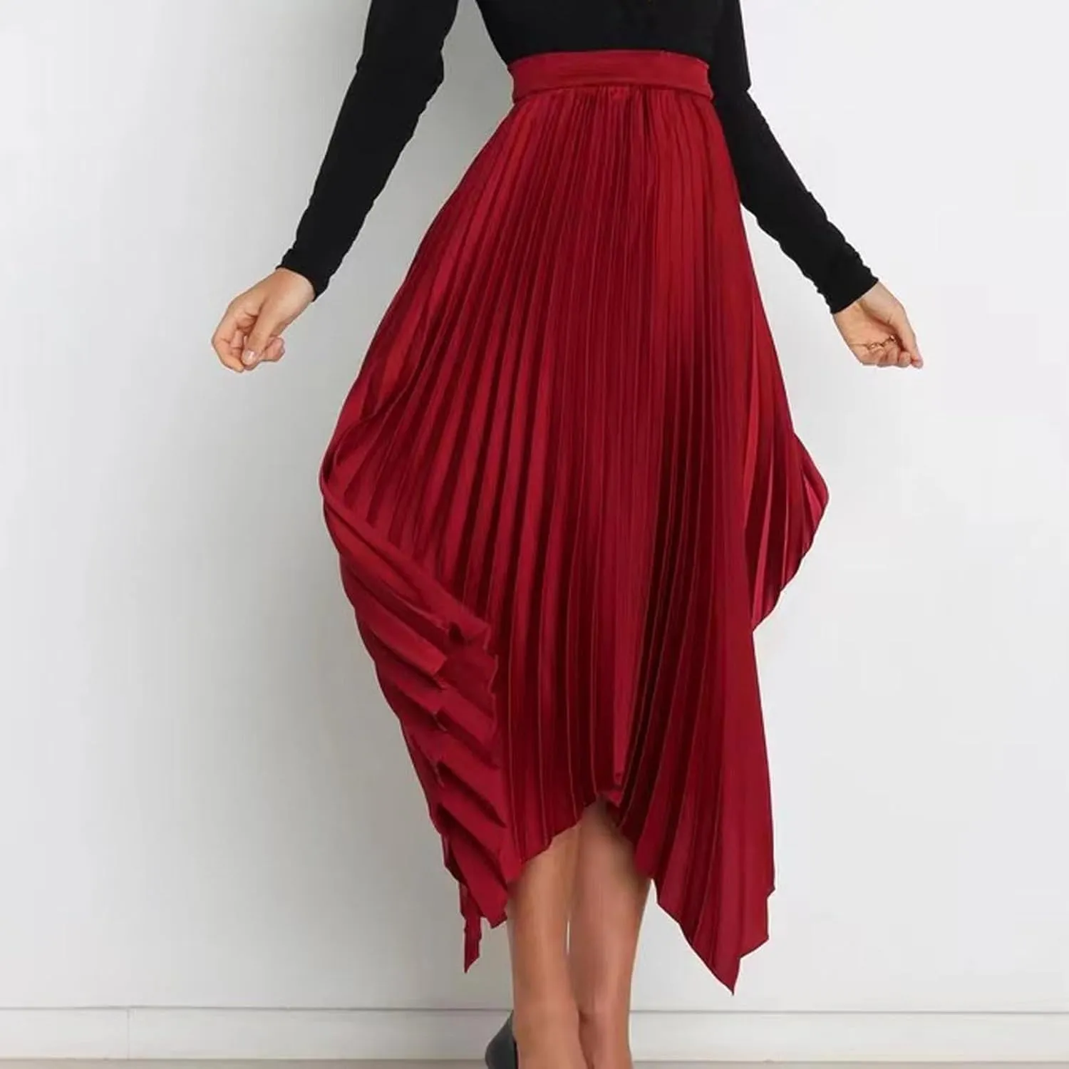 Pleated Skirts Women High Waisted Flowy Skirts Dressy Casual Skirts High Low Summer Skirt Asymmetrical Midi Skirts