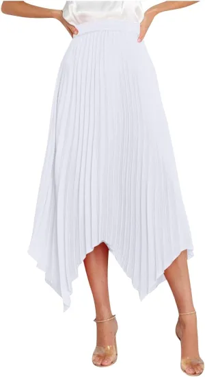 Pleated Skirts Women High Waisted Flowy Skirts Dressy Casual Skirts High Low Summer Skirt Asymmetrical Midi Skirts