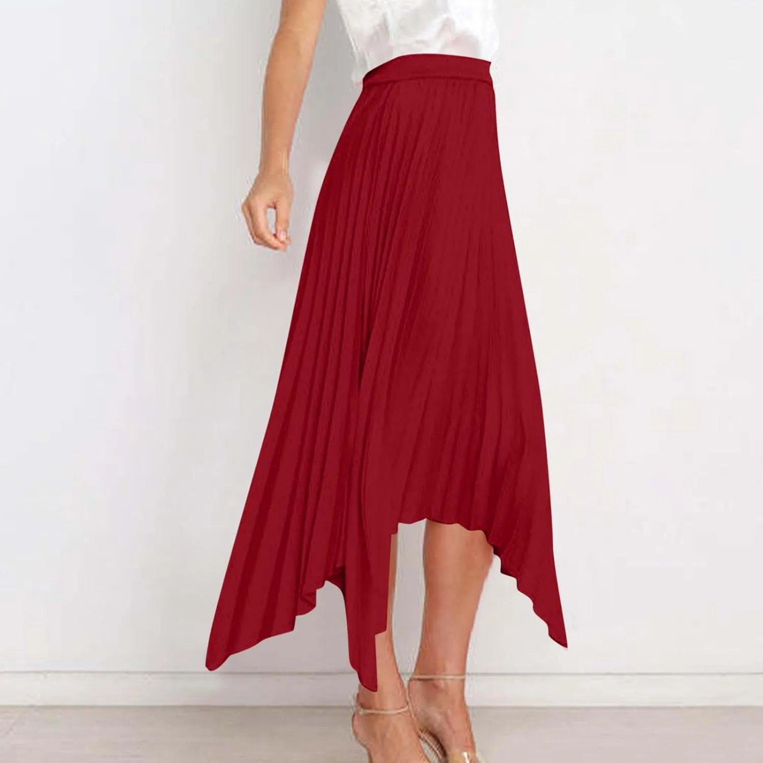 Pleated Skirts Women High Waisted Flowy Skirts Dressy Casual Skirts High Low Summer Skirt Asymmetrical Midi Skirts