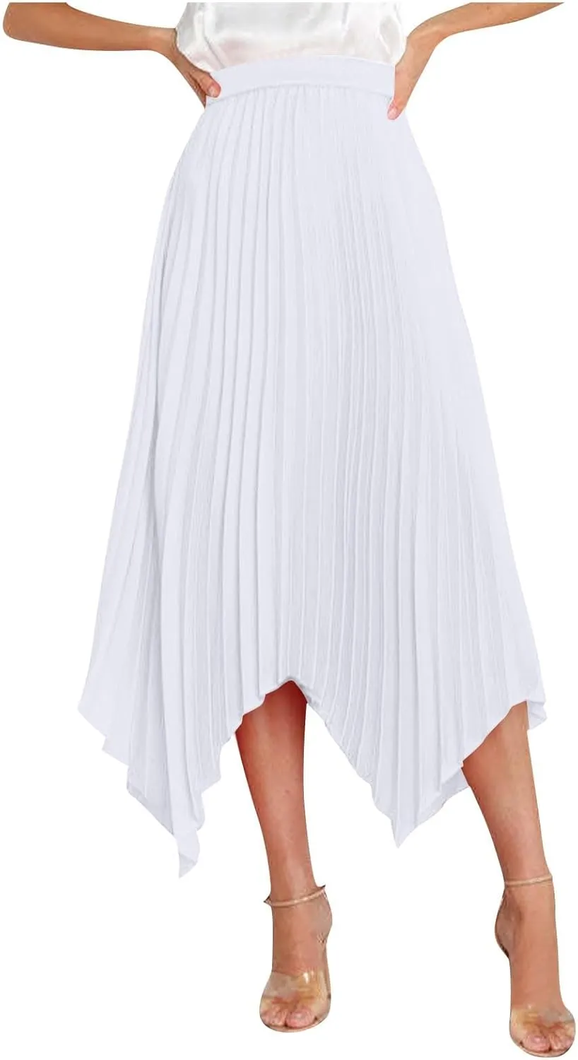 Pleated Skirts Women High Waisted Flowy Skirts Dressy Casual Skirts High Low Summer Skirt Asymmetrical Midi Skirts