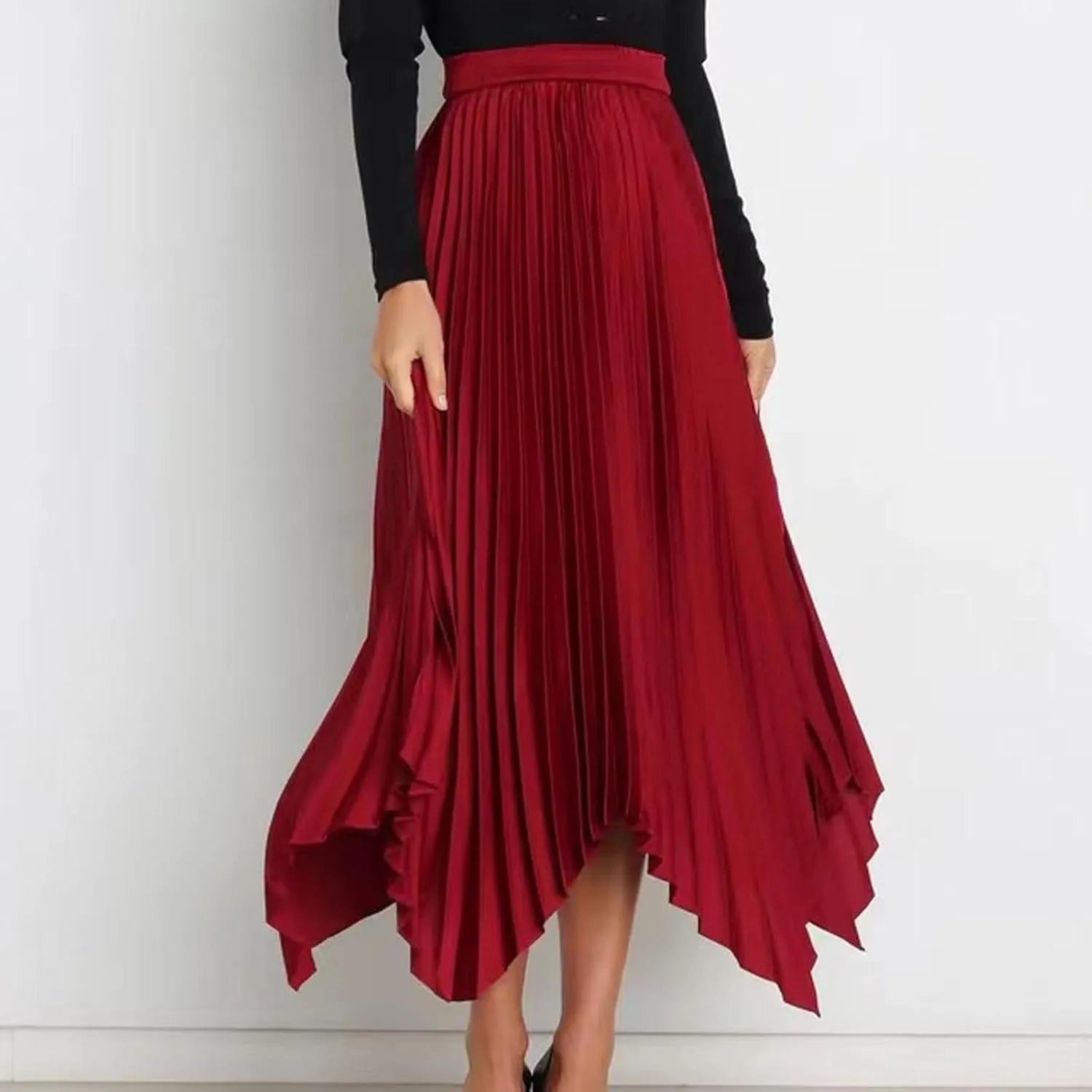 Pleated Skirts Women High Waisted Flowy Skirts Dressy Casual Skirts High Low Summer Skirt Asymmetrical Midi Skirts