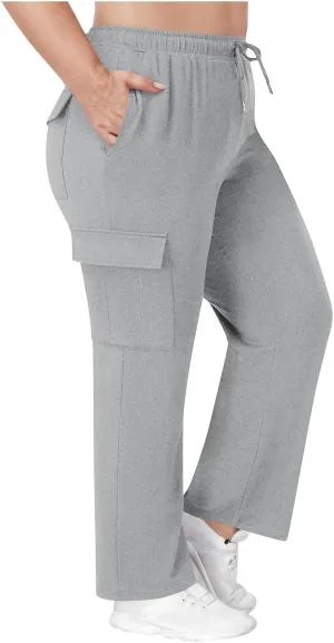 Plus Size Cargo Pants for Womens Drawstring Elastic High Rise Straight Baggy Oversize Pant Solid Color Casual Trousers