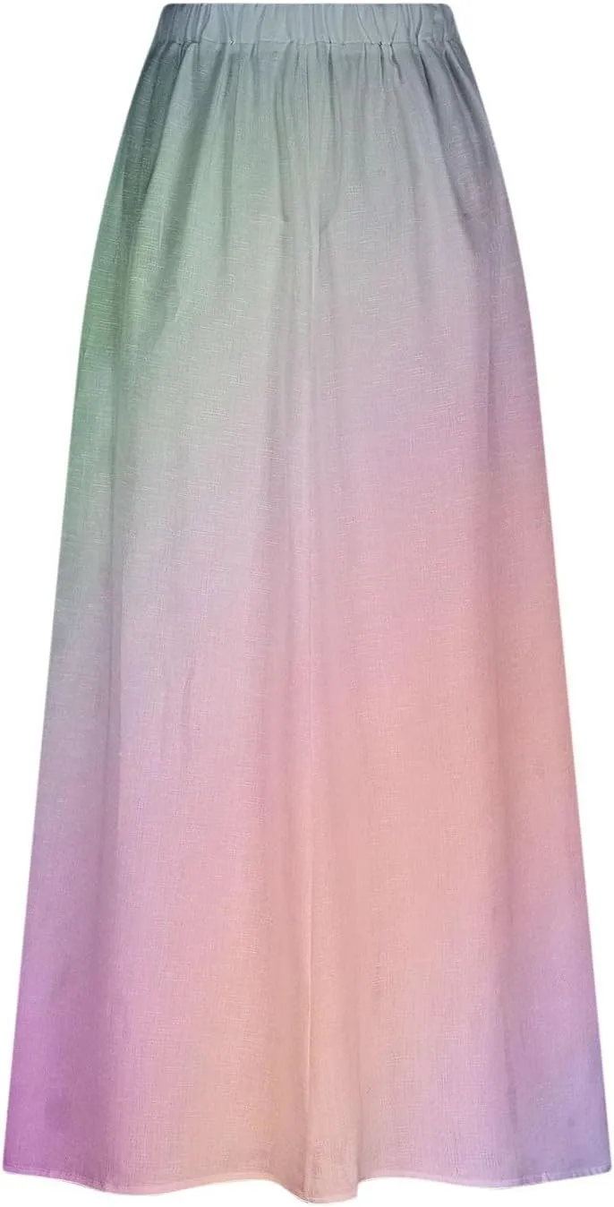 Plus Size Maxi Skirts for Women Printed Summer Skirts Elastic Waist Casual Skirts with Pockets Flowy Vacation Skirts