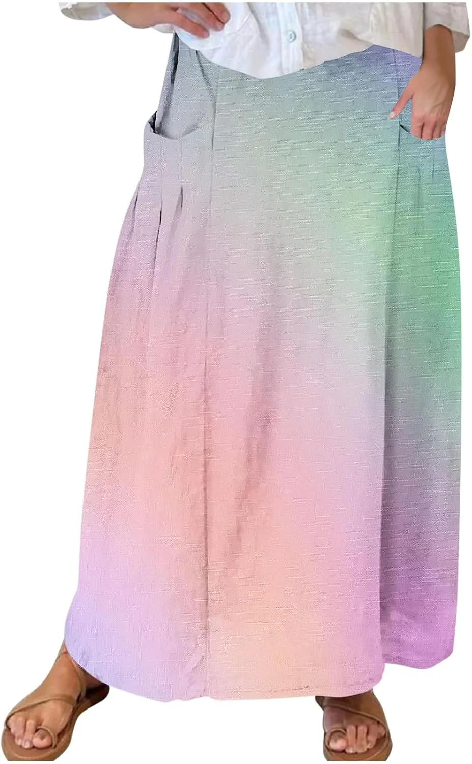 Plus Size Maxi Skirts for Women Printed Summer Skirts Elastic Waist Casual Skirts with Pockets Flowy Vacation Skirts