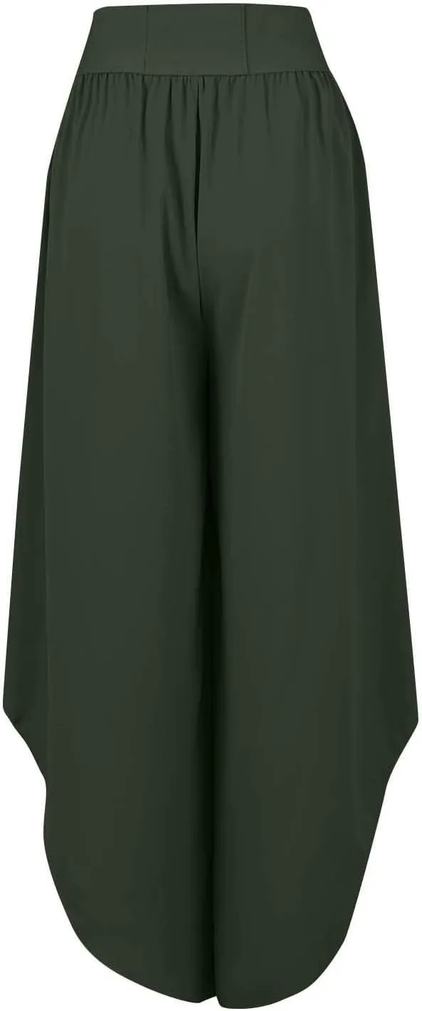 Plus Size Skirt Pants for Women Breathable Stretchy High Waisted Yoga Pants Loose Wide Leg Solid Color Comfy Trousers