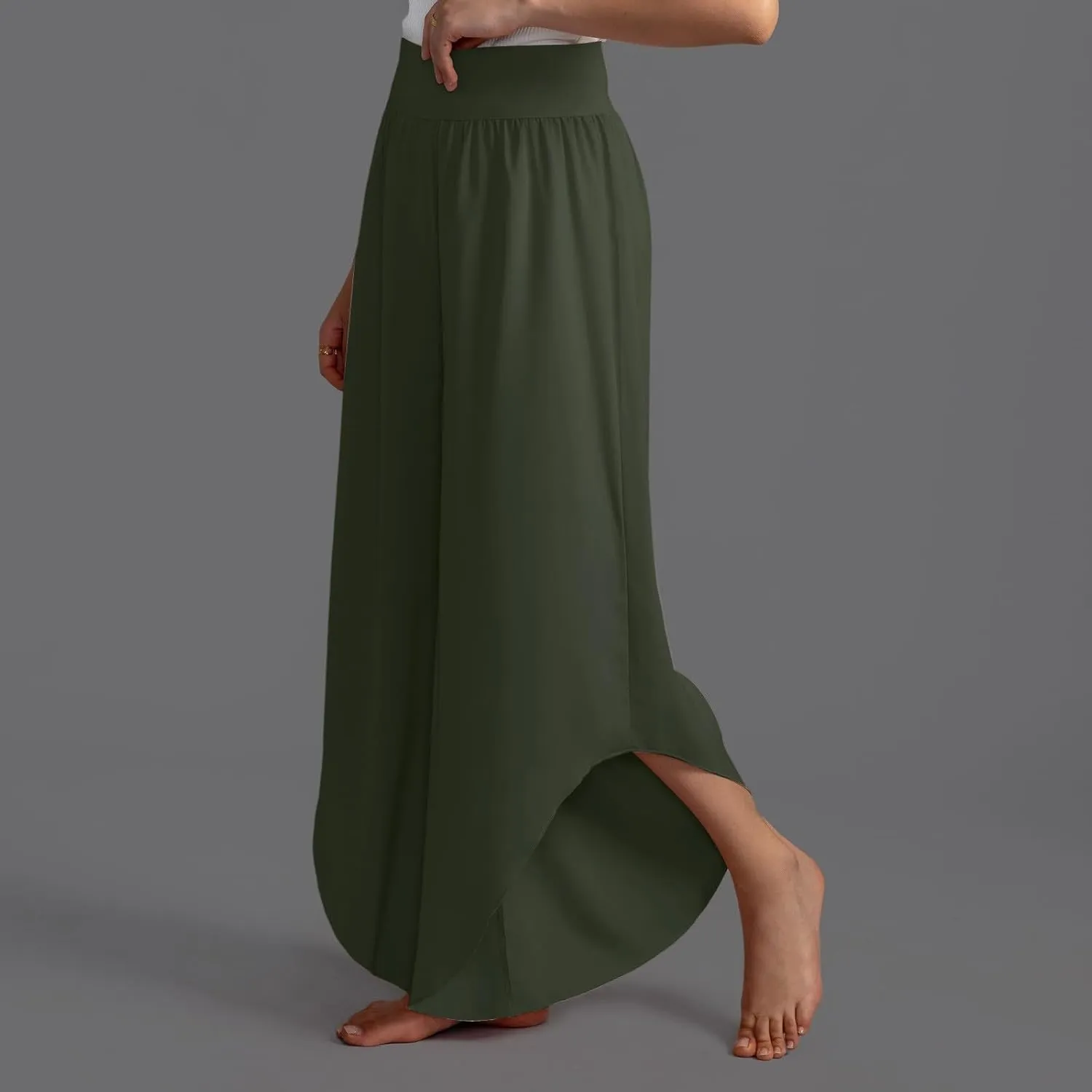 Plus Size Skirt Pants for Women Breathable Stretchy High Waisted Yoga Pants Loose Wide Leg Solid Color Comfy Trousers