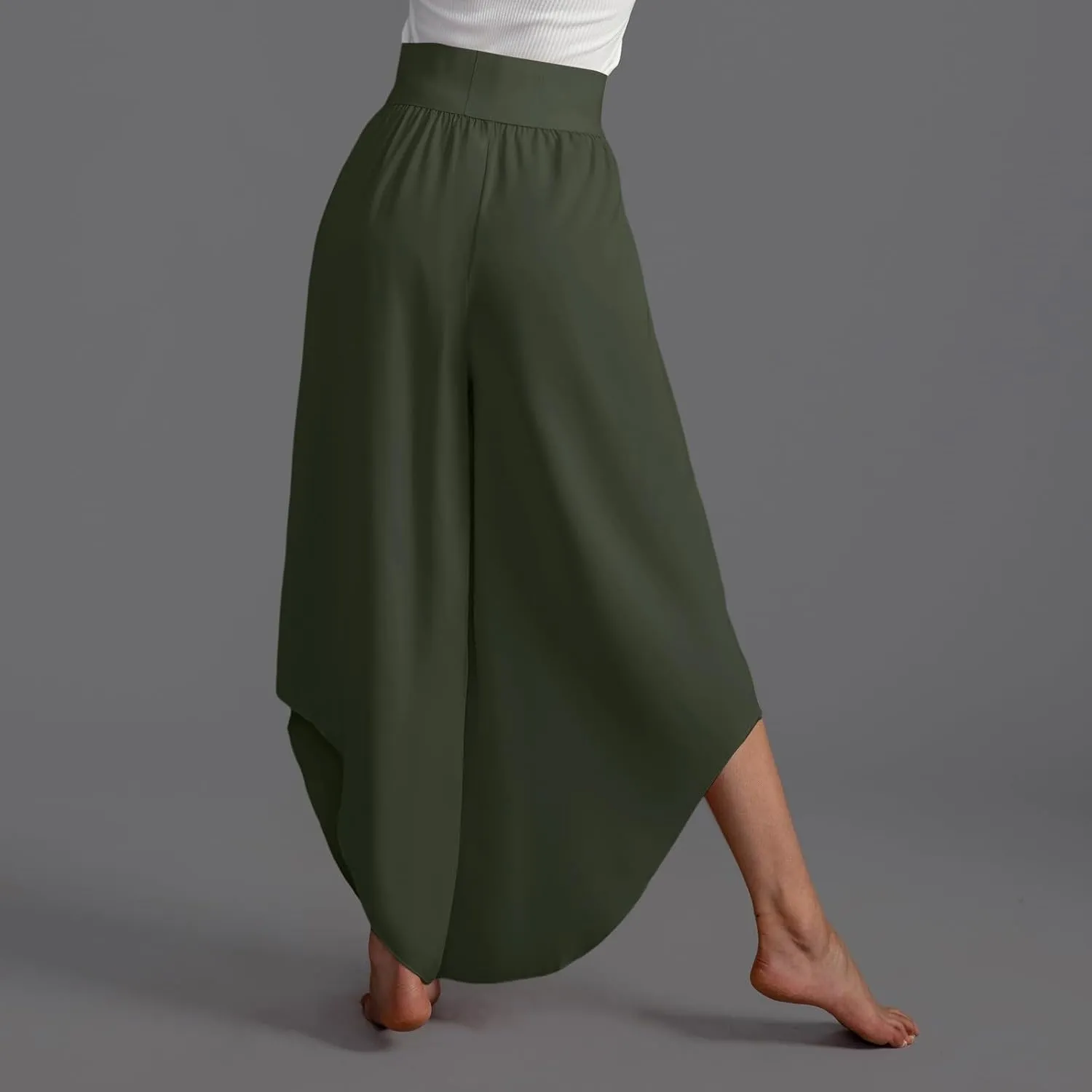 Plus Size Skirt Pants for Women Breathable Stretchy High Waisted Yoga Pants Loose Wide Leg Solid Color Comfy Trousers