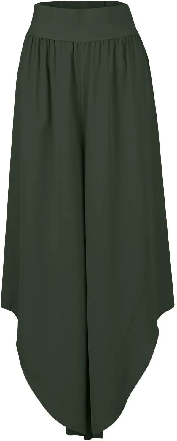 Plus Size Skirt Pants for Women Breathable Stretchy High Waisted Yoga Pants Loose Wide Leg Solid Color Comfy Trousers