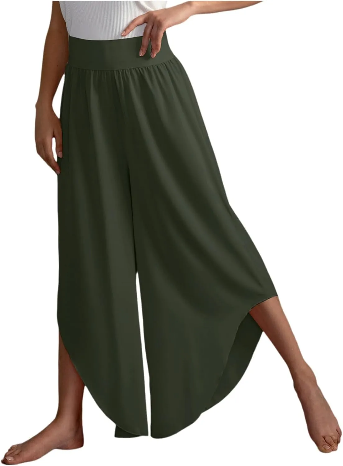Plus Size Skirt Pants for Women Breathable Stretchy High Waisted Yoga Pants Loose Wide Leg Solid Color Comfy Trousers