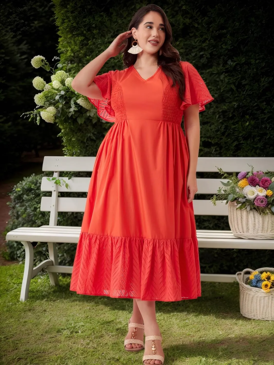 Plus Size Vacation Dresses for Women 2025 Summer Beach Dress Elegant Hollow Out Boho Dress with Pockets
