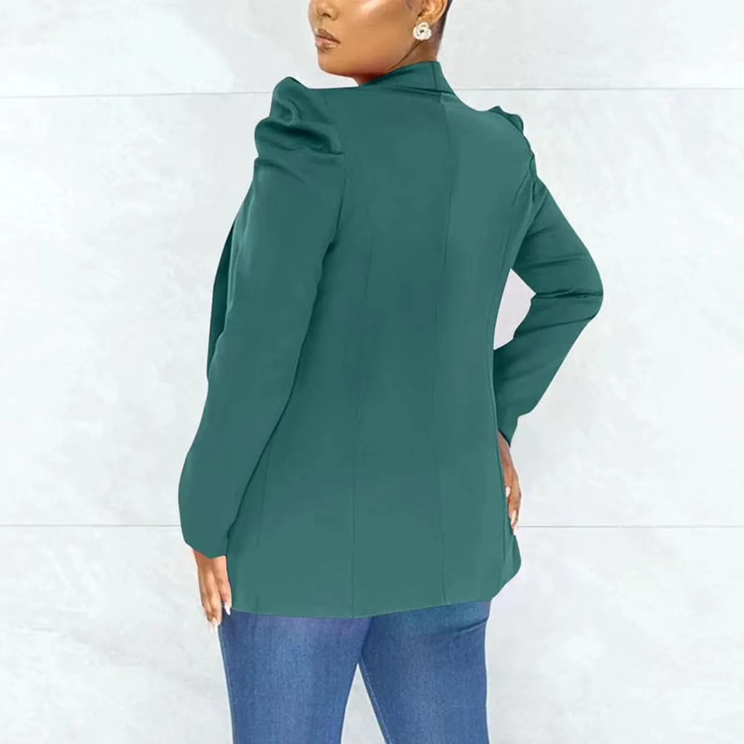 Puff Sleeve Blazers for Women 2023 Pad Shoulder Open Front Work Blazer Suit Business Solid Color Coats Office Jacket