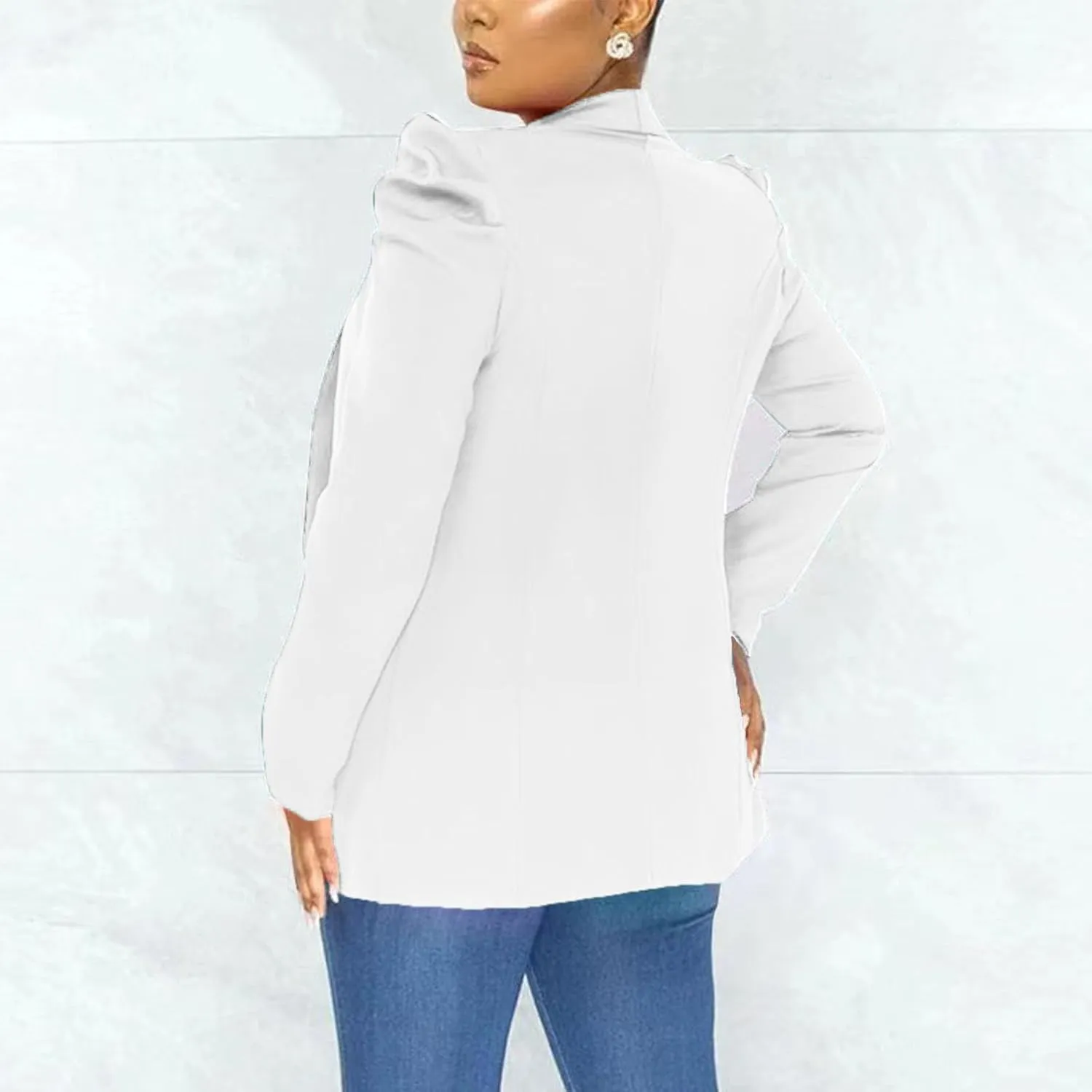 Puff Sleeve Blazers for Women 2023 Pad Shoulder Open Front Work Blazer Suit Business Solid Color Coats Office Jacket
