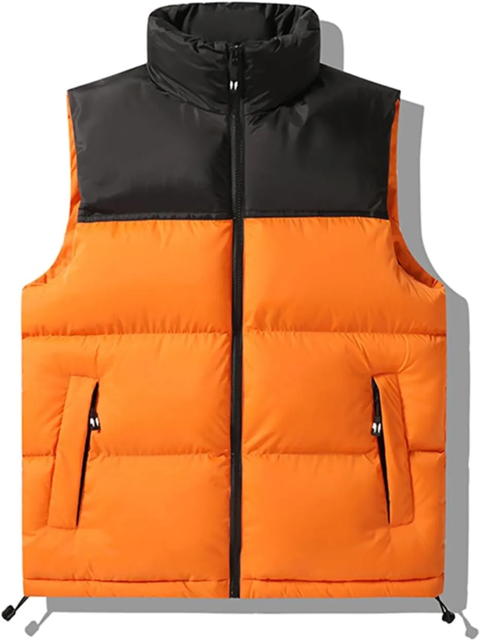 Puffer Vest for Men Lightweight Winter Outdoor Vests Warm Stand Collar Color Block Zip Sleeveless Jacket Outerwear