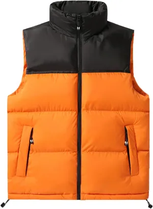 Puffer Vest for Men Lightweight Winter Outdoor Vests Warm Stand Collar Color Block Zip Sleeveless Jacket Outerwear