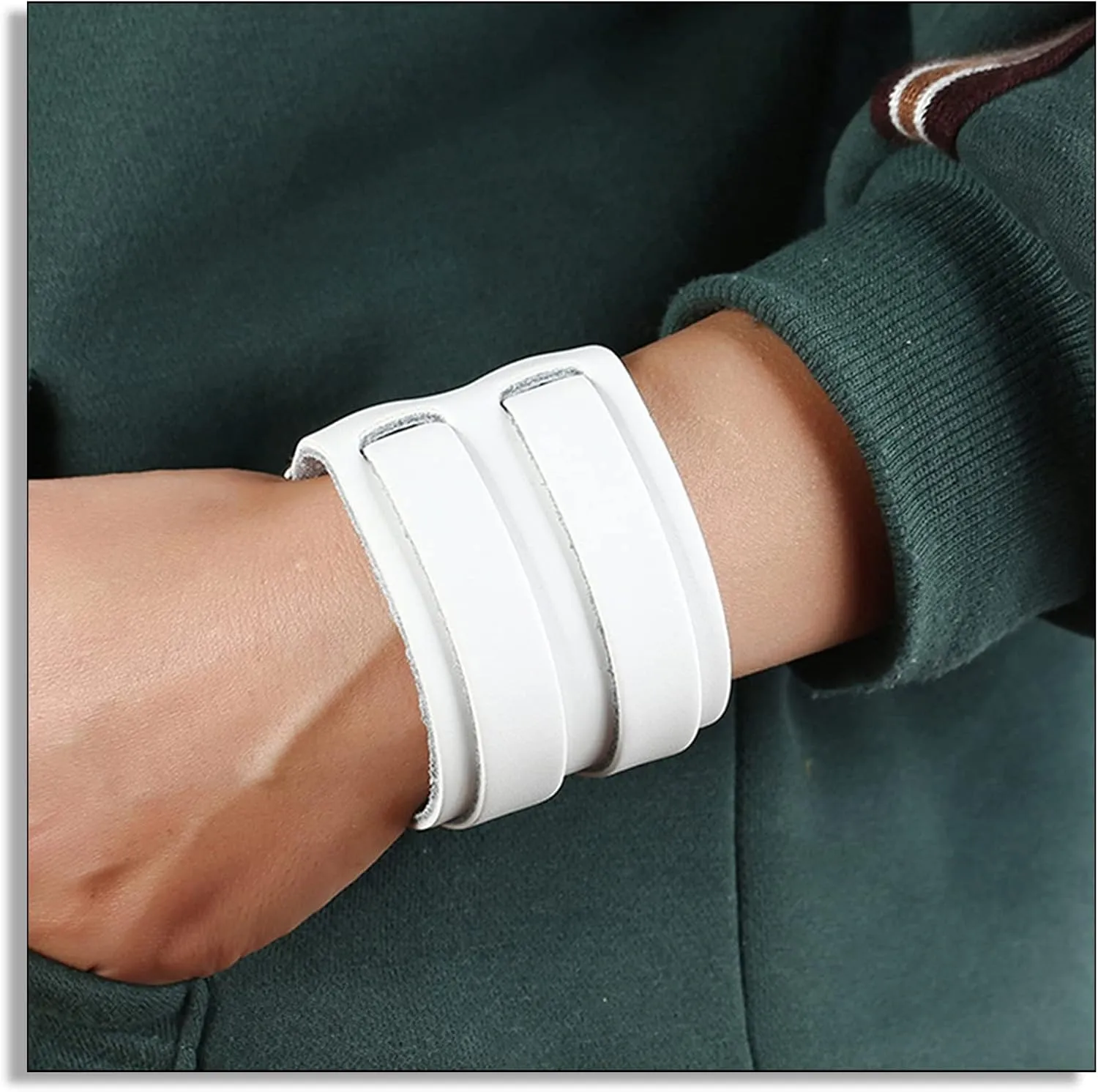 Punk Rock Belt Buckle Wristband Wide Leather Bracelet Arm Cuff Bracelet