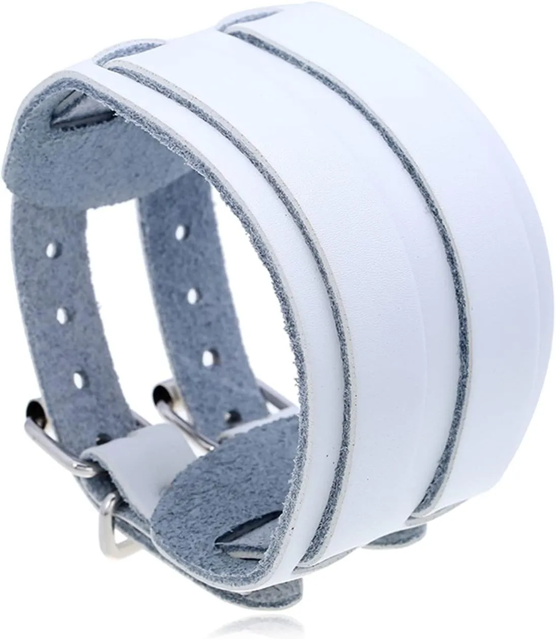 Punk Rock Belt Buckle Wristband Wide Leather Bracelet Arm Cuff Bracelet