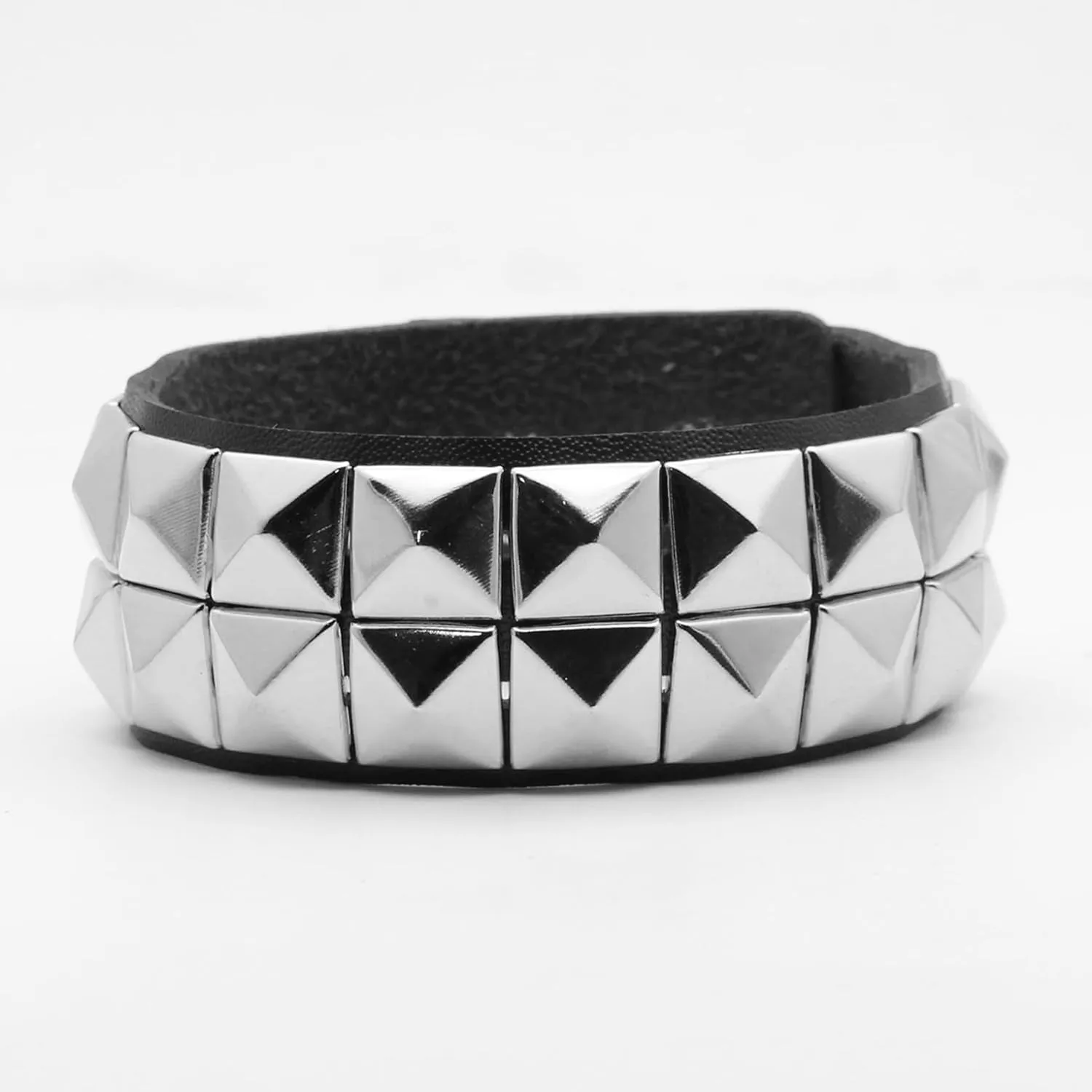 Punk Rock Studded Bracelet Pyramid Rivet Faux Leather Wristband Adjustable Snap Arm Band Cuff Bracelet