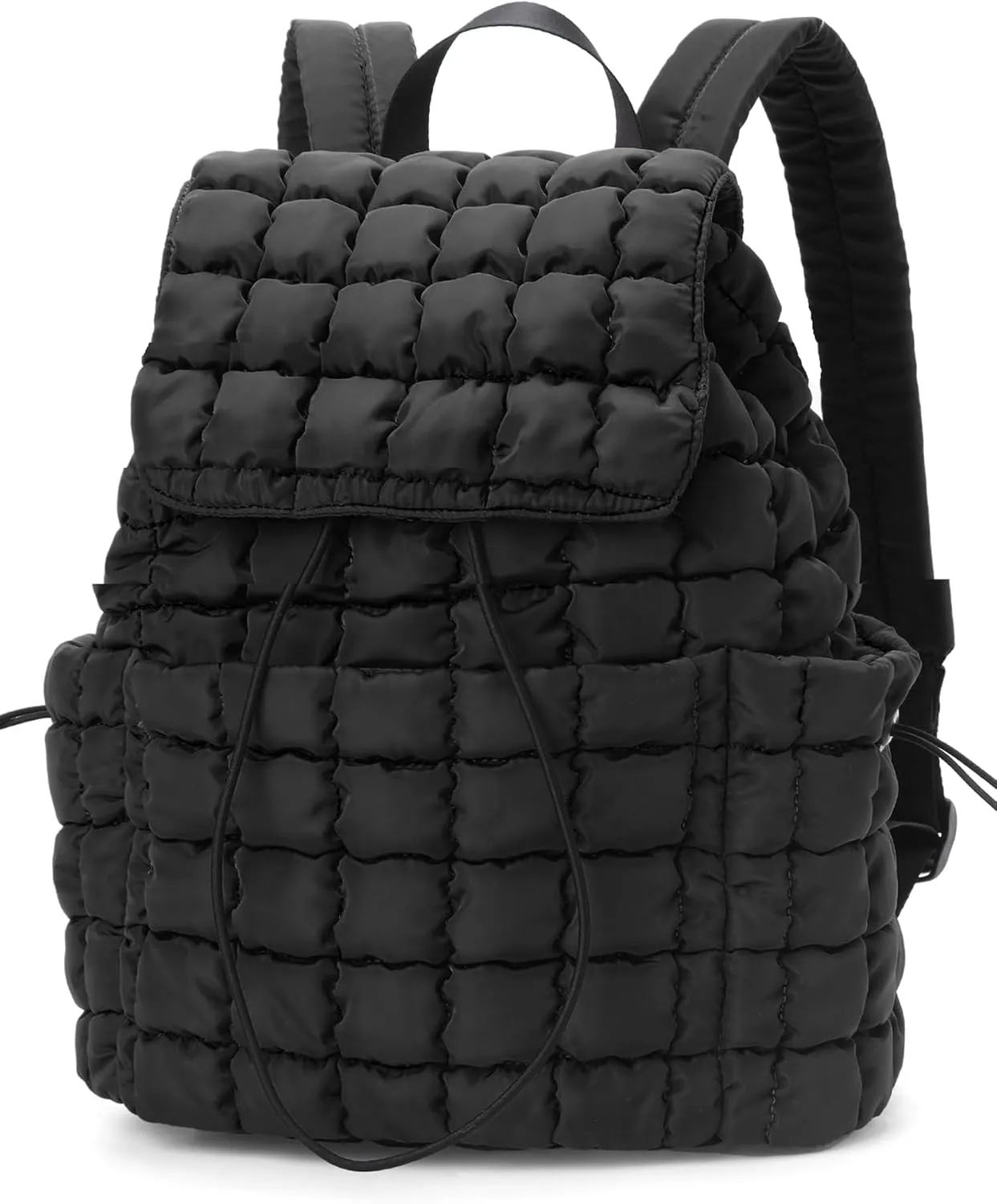 Quilted Puffer Backpack for Women Lightweight Soft Puffy Drawstring Backpacks Rucksacks Bags for Casual Daypack Travel Hiking Gym, Black
