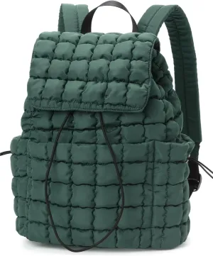 Quilted Puffer Backpack for Women Lightweight Soft Puffy Drawstring Backpacks Rucksacks Bags for Casual Daypack Travel Hiking Gym, Green
