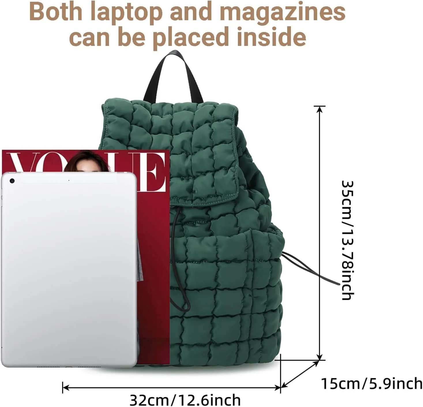 Quilted Puffer Backpack for Women Lightweight Soft Puffy Drawstring Backpacks Rucksacks Bags for Casual Daypack Travel Hiking Gym, Green