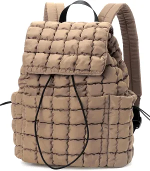 Quilted Puffer Backpack for Women Lightweight Soft Puffy Drawstring Backpacks Rucksacks Bags for Casual Daypack Travel Hiking Gym, Khaki
