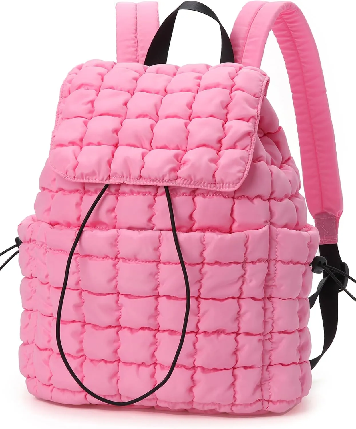 Quilted Puffer Backpack for Women Lightweight Soft Puffy Drawstring Backpacks Rucksacks Bags for Casual Daypack Travel Hiking Gym, Pink