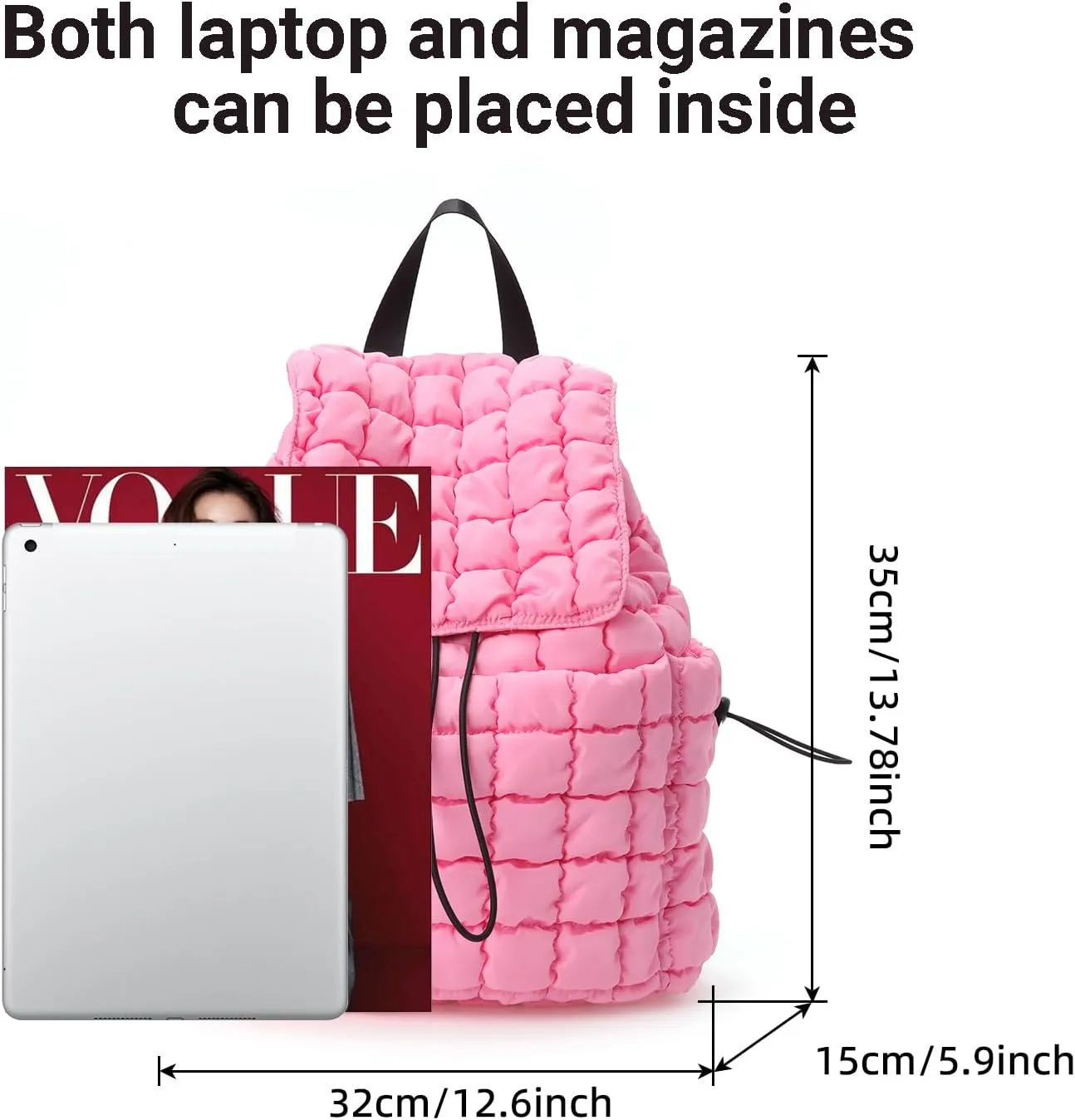 Quilted Puffer Backpack for Women Lightweight Soft Puffy Drawstring Backpacks Rucksacks Bags for Casual Daypack Travel Hiking Gym, Pink