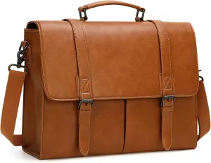 RAINSMORE Messenger Bag for Men 15.6 Inch Vintage Leather Briefcase Waterproof Laptop Bag Large Satchel Shoulder Bag Office Work Business College Computer Bag, Brown