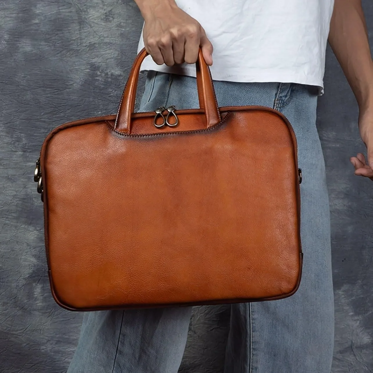 Retro Briefcases Messenger Bags Men's Genuine Leather Shoulder Bags Casual Daypacks Handbags Laptop Bags