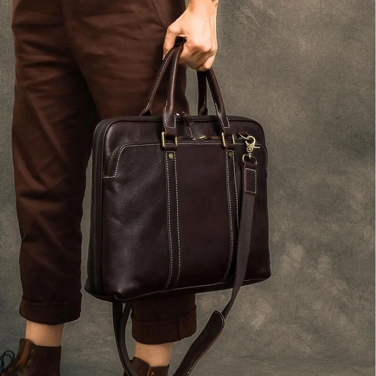 Retro Genuine Leather Handbags Mens Business Briefcases Messenger Shoulder Bags Laptop Bags Computers Bags