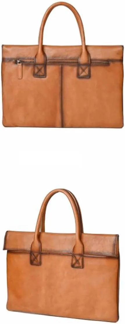 Retro Genuine Leather Laptop Bags Business Briefcases Mens Handbags Messenger Shoulder Bags Crossbody Bags 15.3Inch