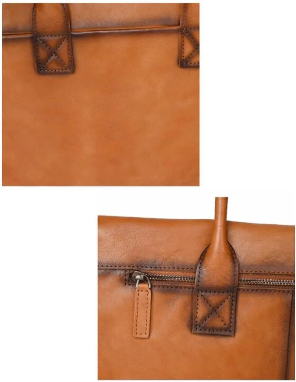 Retro Genuine Leather Laptop Bags Business Briefcases Mens Handbags Messenger Shoulder Bags Crossbody Bags 15.3Inch