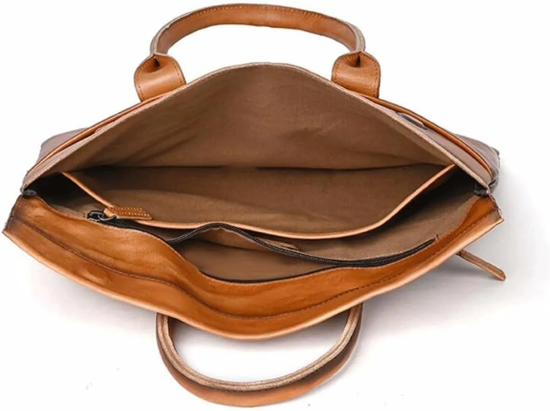 Retro Genuine Leather Laptop Bags Business Briefcases Mens Handbags Messenger Shoulder Bags Crossbody Bags 15.3Inch