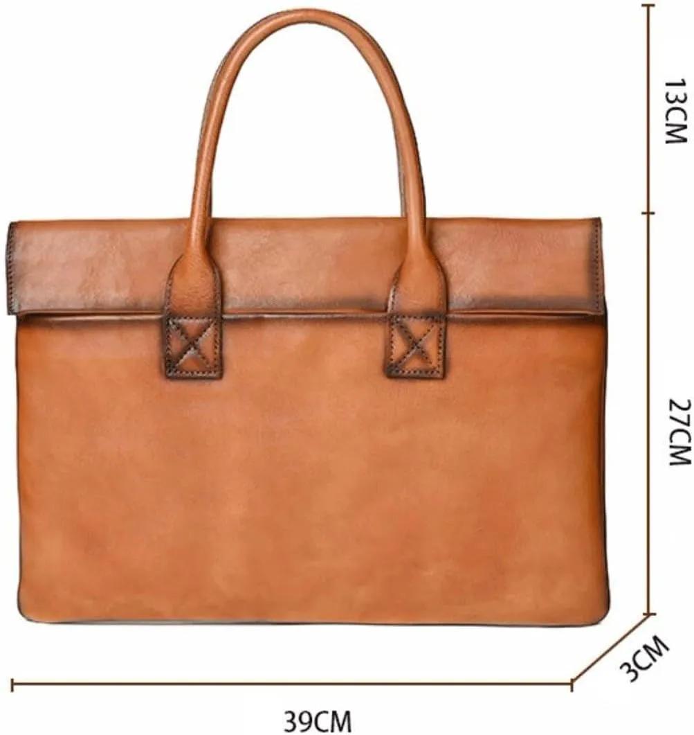 Retro Genuine Leather Laptop Bags Business Briefcases Mens Handbags Messenger Shoulder Bags Crossbody Bags 15.3Inch
