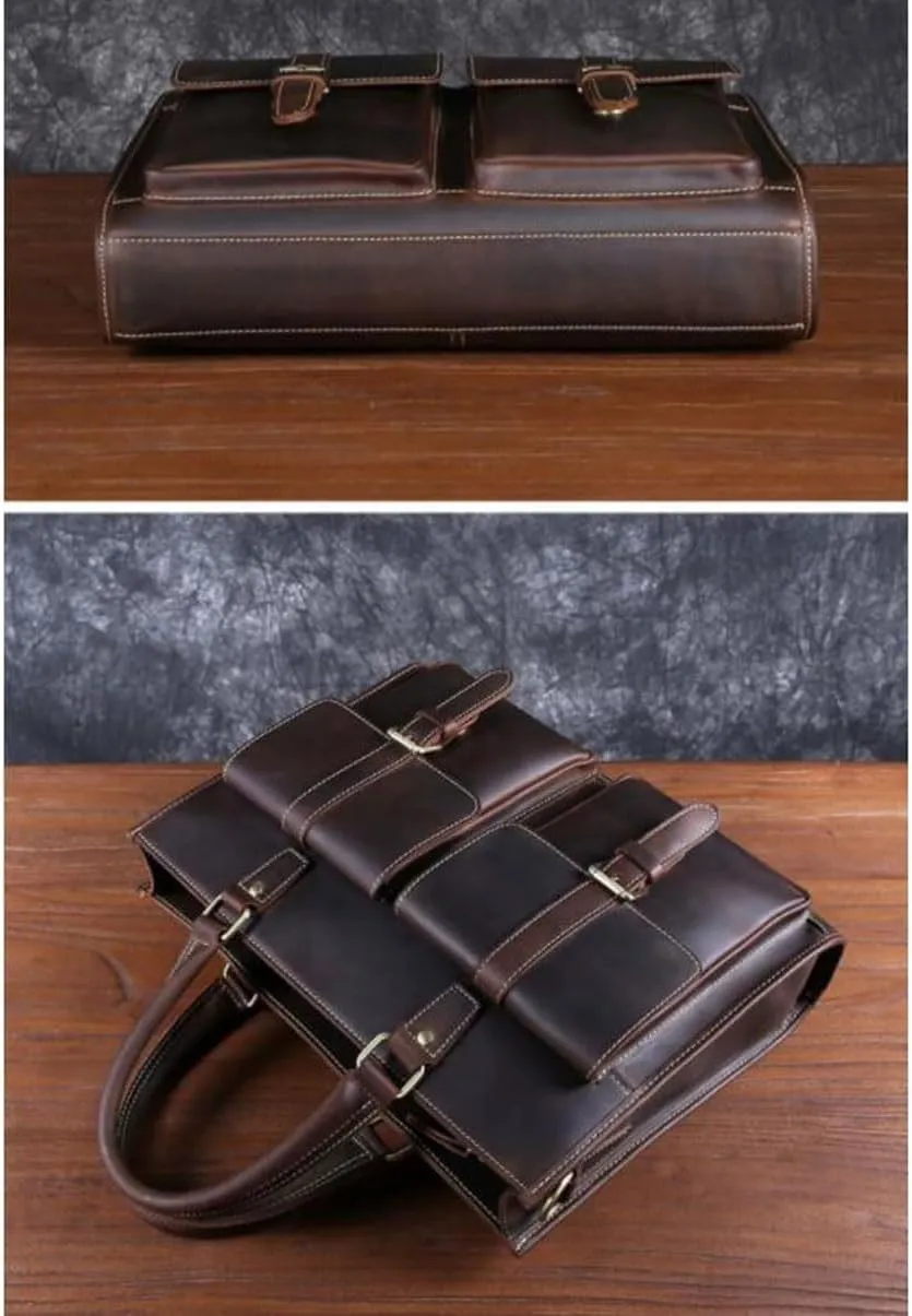 Retro Handbags Mens Business Briefcases Laptop Bags Messenger Shoulder Bags Genuine Leather Computers Bags