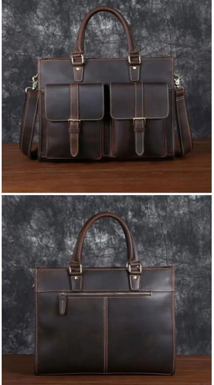 Retro Handbags Mens Business Briefcases Laptop Bags Messenger Shoulder Bags Genuine Leather Computers Bags
