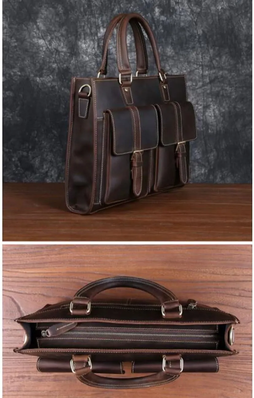 Retro Handbags Mens Business Briefcases Laptop Bags Messenger Shoulder Bags Genuine Leather Computers Bags