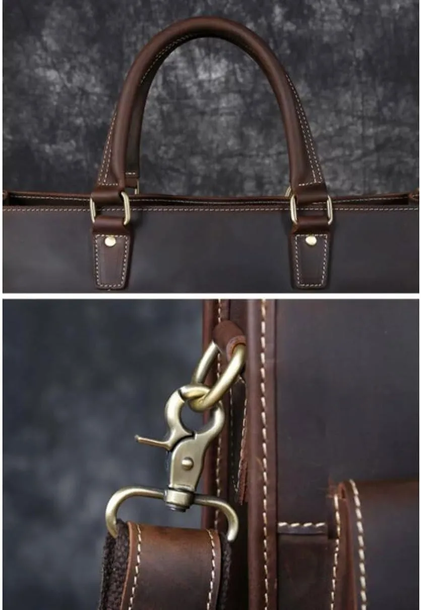 Retro Handbags Mens Business Briefcases Laptop Bags Messenger Shoulder Bags Genuine Leather Computers Bags