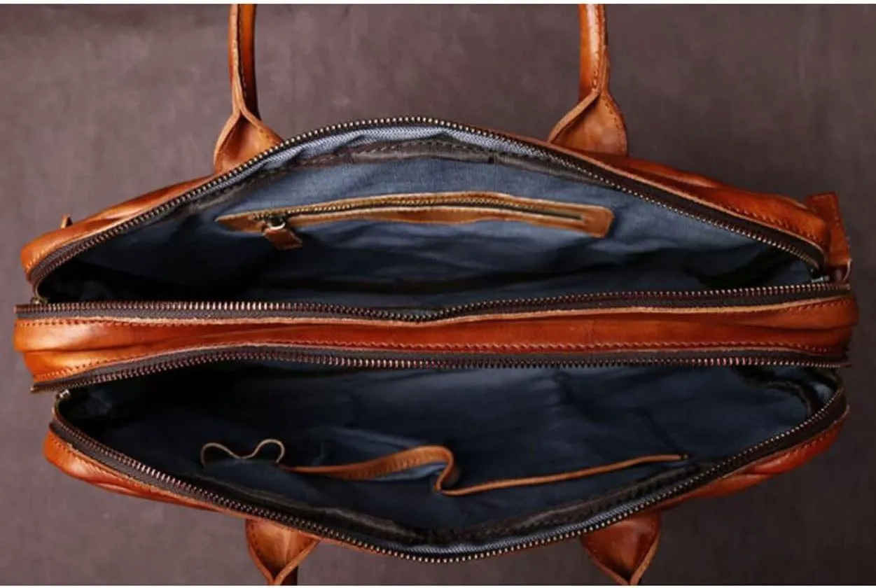 Retro Handbags Mens Business Briefcases Laptop Bags Messenger Shoulder Bags Genuine Leather Travel Bags
