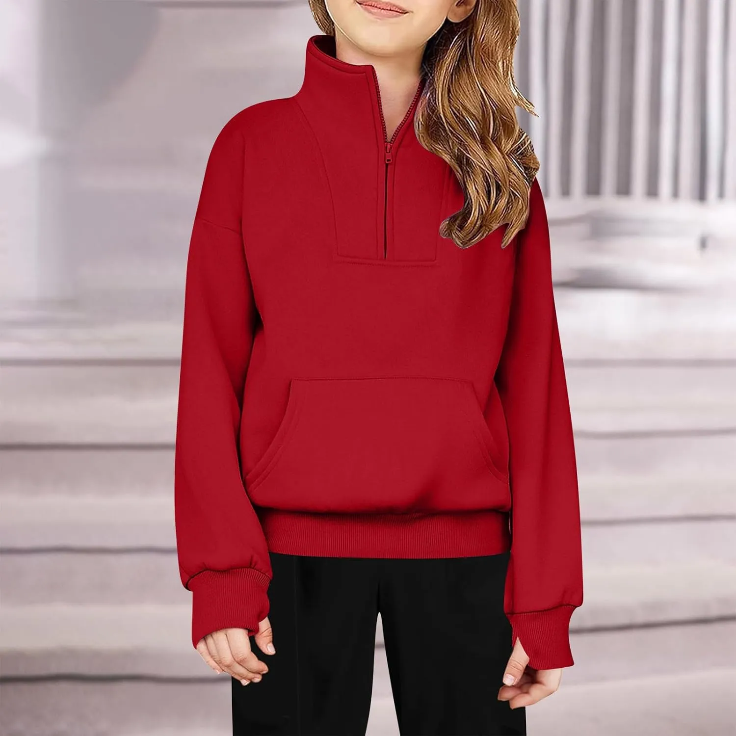 RKSTN Boys Girls Half Zip Sweatshirt Fleece Quarter Zip Pullover Sweatshirts Fall Tops with Pockets Thumb Hole