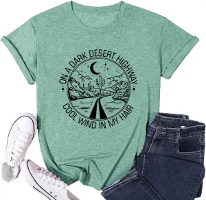 Road Trip Graphic Tees for Women Desert Cactus Highway Vintage Tees