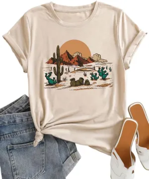 Road Trip Graphic Tees for Women Desert Cactus Highway Vintage Tees