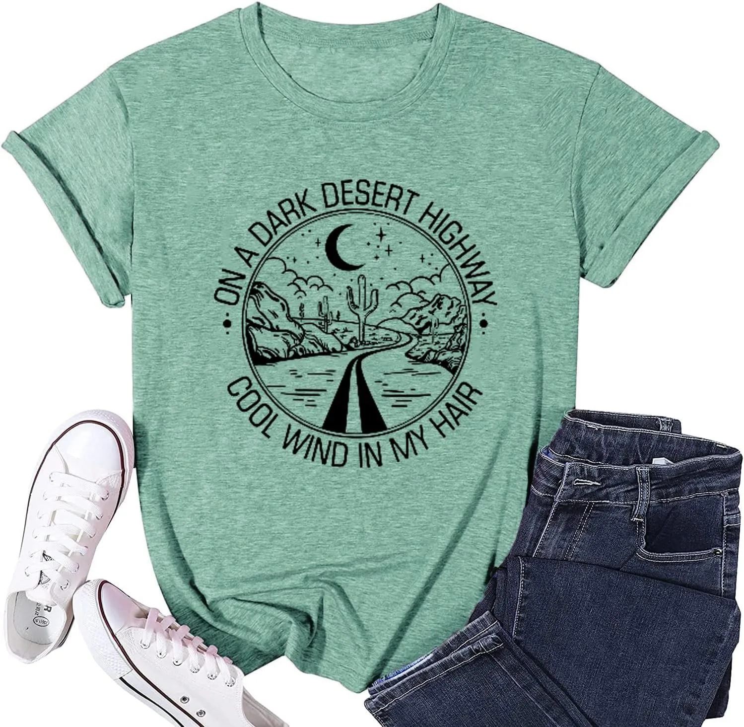 Road Trip Graphic Tees for Women Desert Cactus Highway Vintage Tees