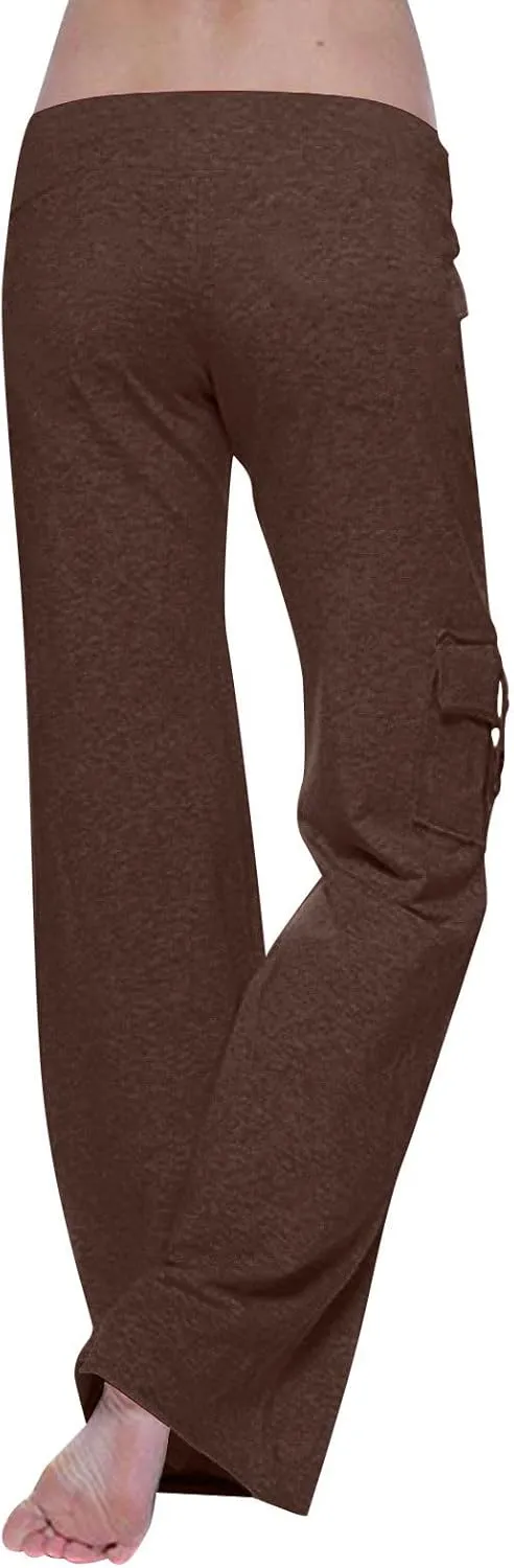 Ruziyoog High Waisted Yoga Pants with Pockets Casual Wide Leg Lounge Pants Drawstring Elastic Waist Trousers for Women