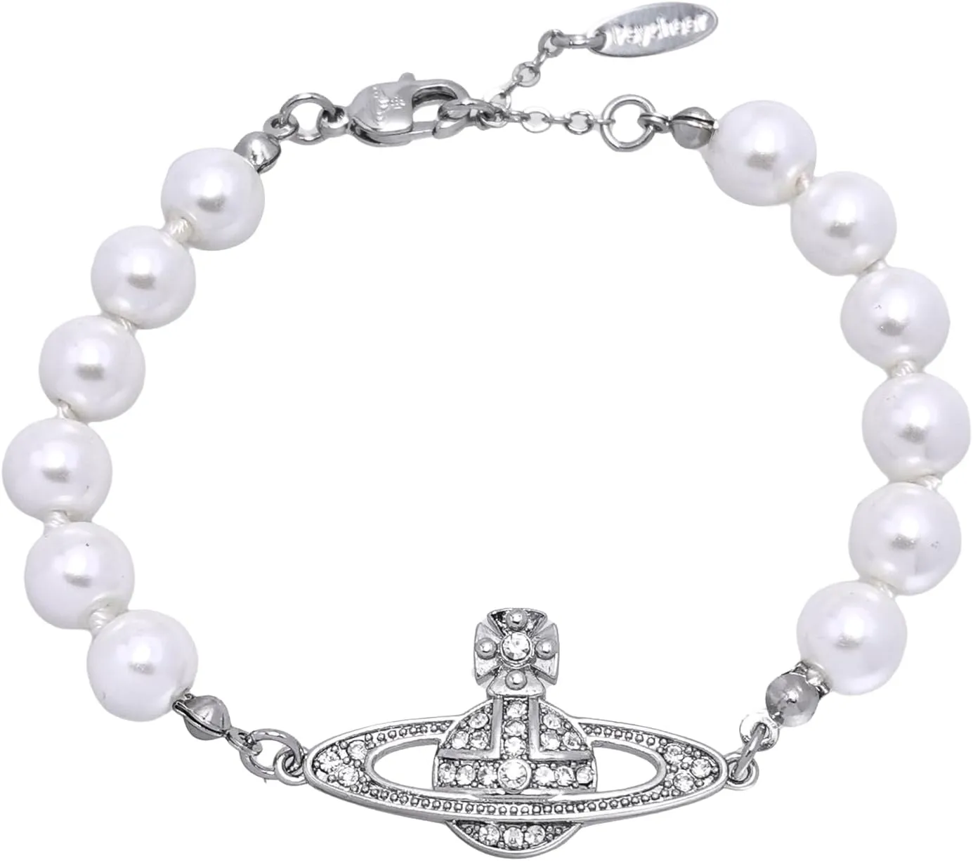 Saturn Pearl Bracelet for Women, White Pearl Zirconia Elegant Saturn Pendant Jewelry Adjustable Chain Gift for Mother Wife Daughter, Birthday Anniversary Present