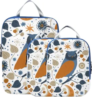 Scandinavian Owl Compression Packing Cubes 3 Set Waterproof Expandable Packing Organizers for Travel Accessories Suitcases Luggage Backpack