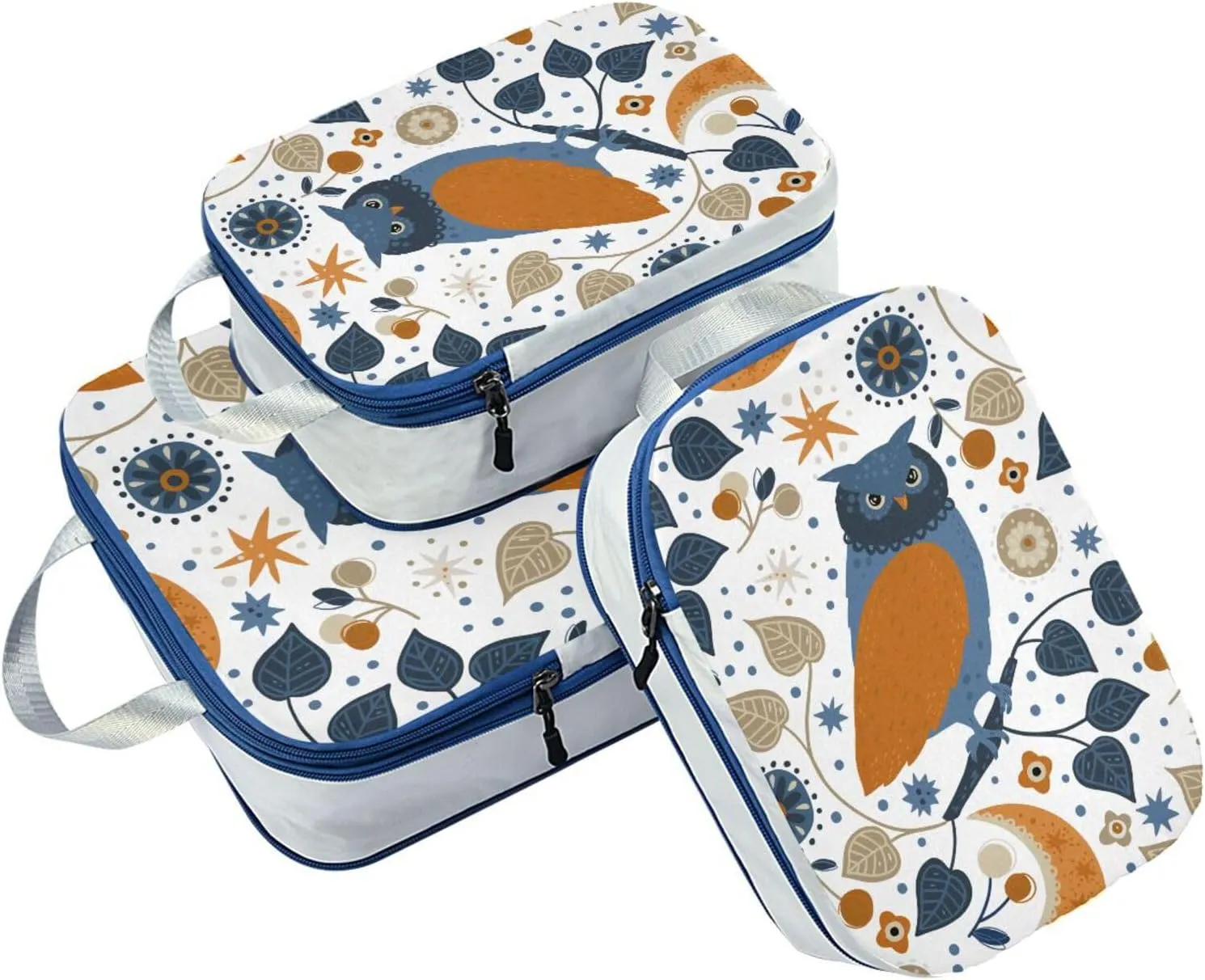 Scandinavian Owl Compression Packing Cubes 3 Set Waterproof Expandable Packing Organizers for Travel Accessories Suitcases Luggage Backpack