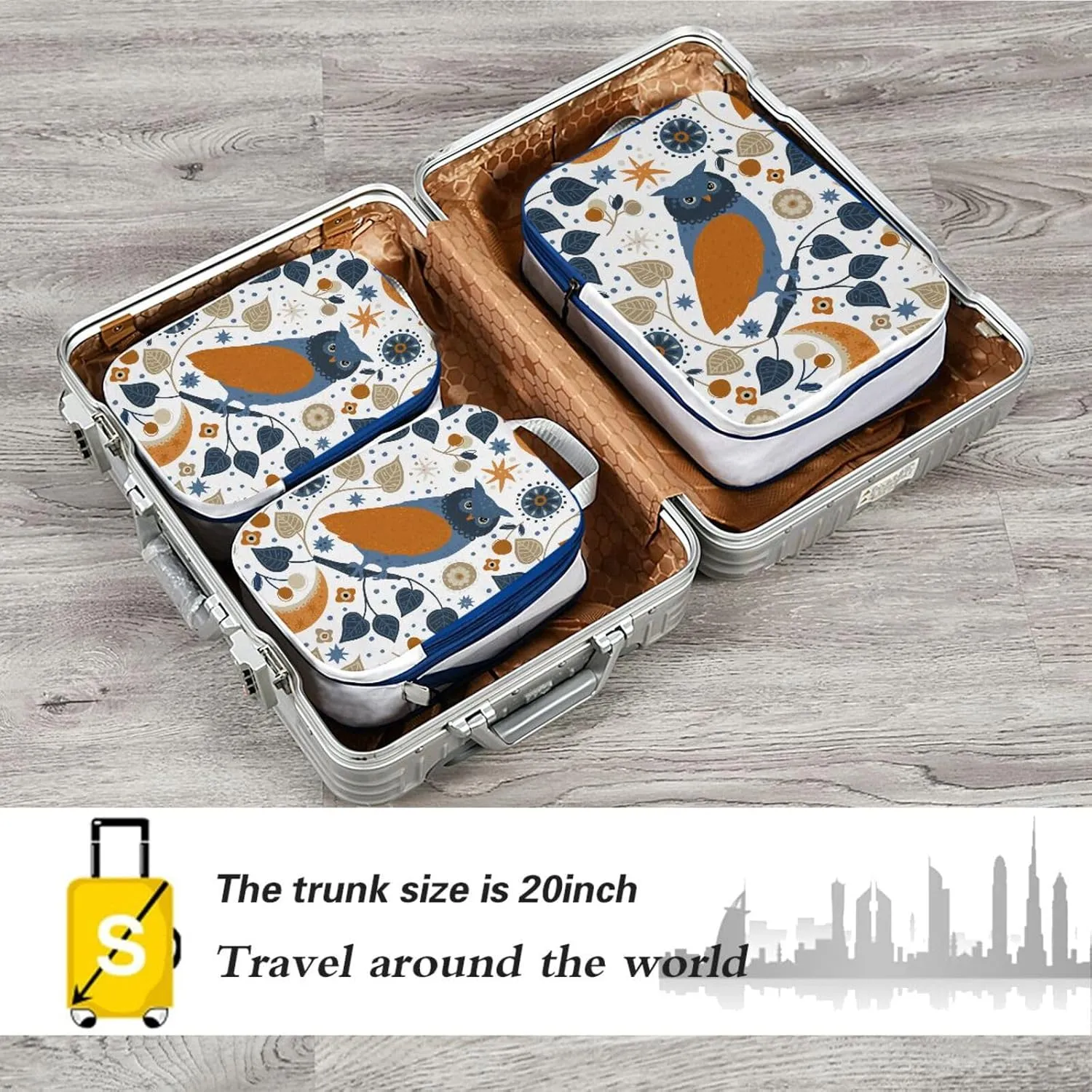 Scandinavian Owl Compression Packing Cubes 3 Set Waterproof Expandable Packing Organizers for Travel Accessories Suitcases Luggage Backpack