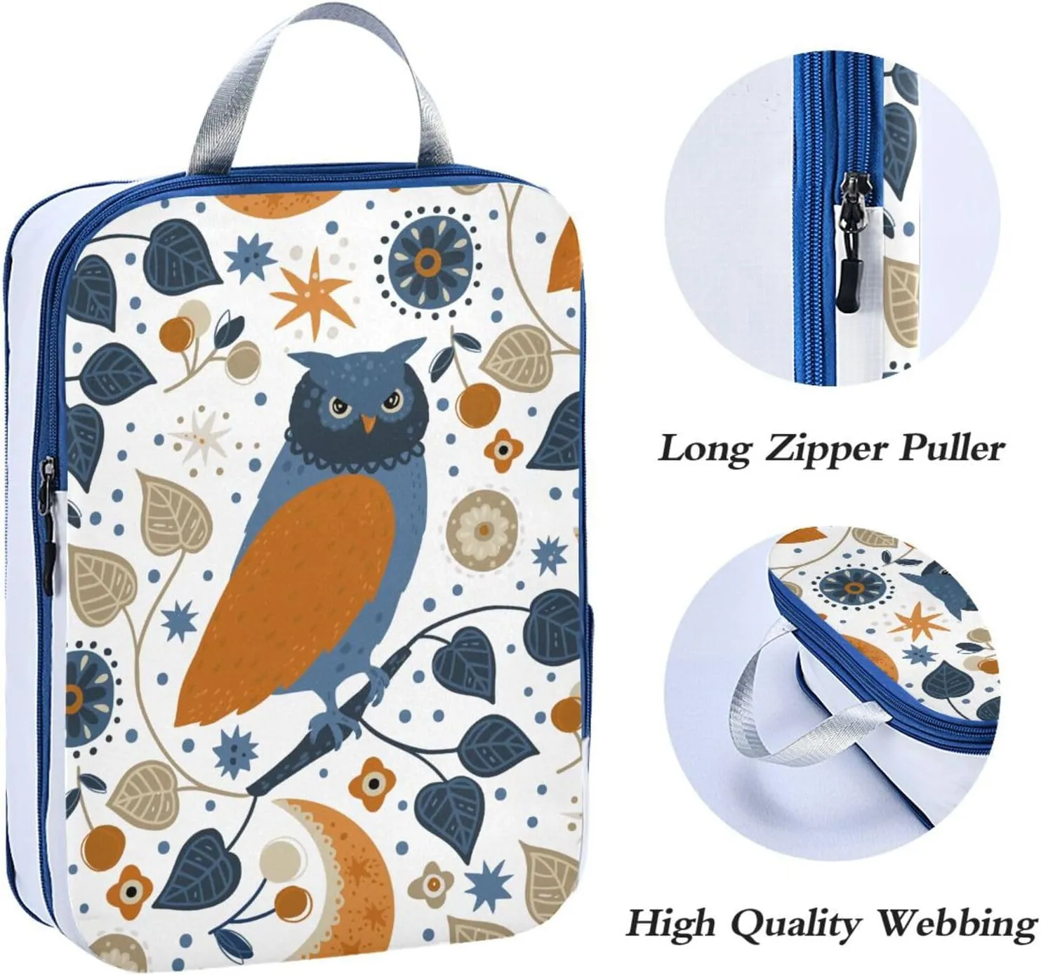Scandinavian Owl Compression Packing Cubes 3 Set Waterproof Expandable Packing Organizers for Travel Accessories Suitcases Luggage Backpack