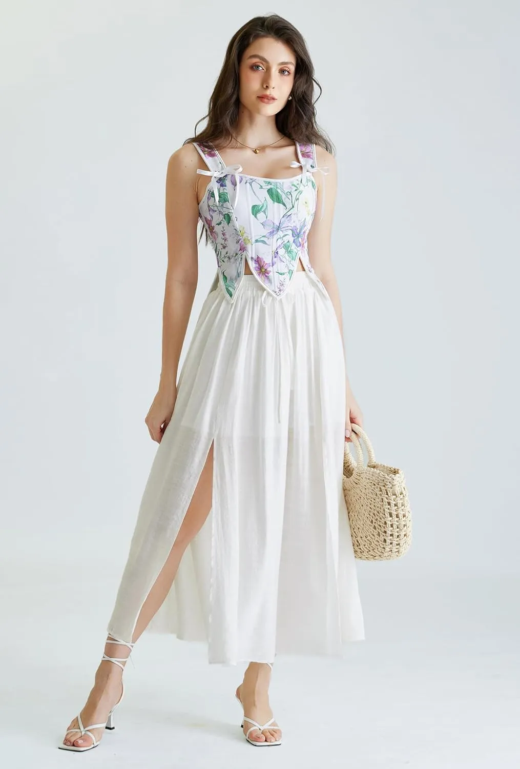 Scarlet Darkness Maxi Skirts for Women Renaissance Slit Flowy Skirt with Pockets